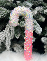 Baston decorativ Crăciun roz-alb cu mărgele – 18cm 10/setr